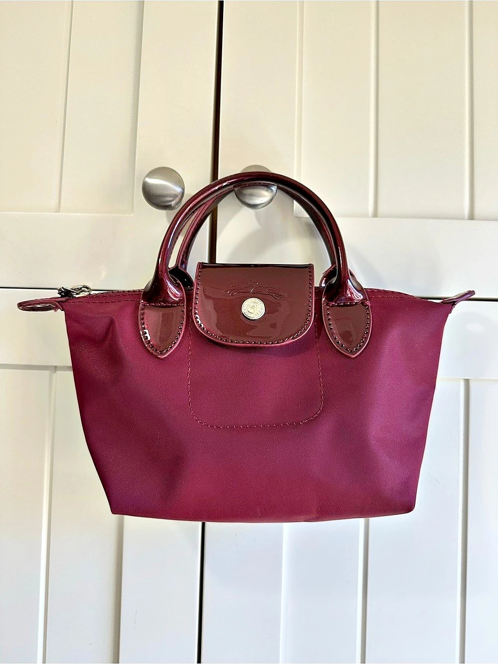 Longchamp XS Le Pliage Neo Top Handle Bag Tote in deep red